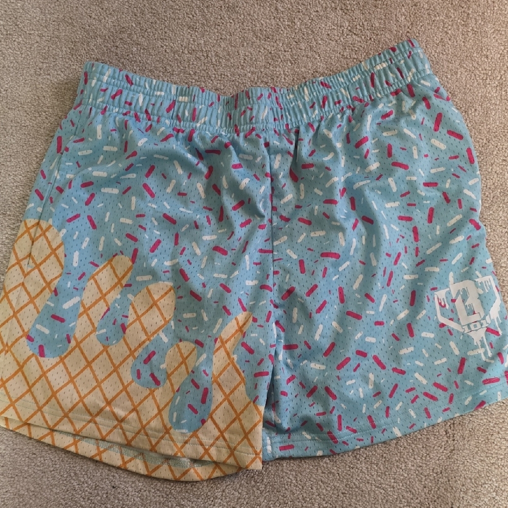 Men's Athletic Ice Cream Print Swim/Training Shorts - Light Blue